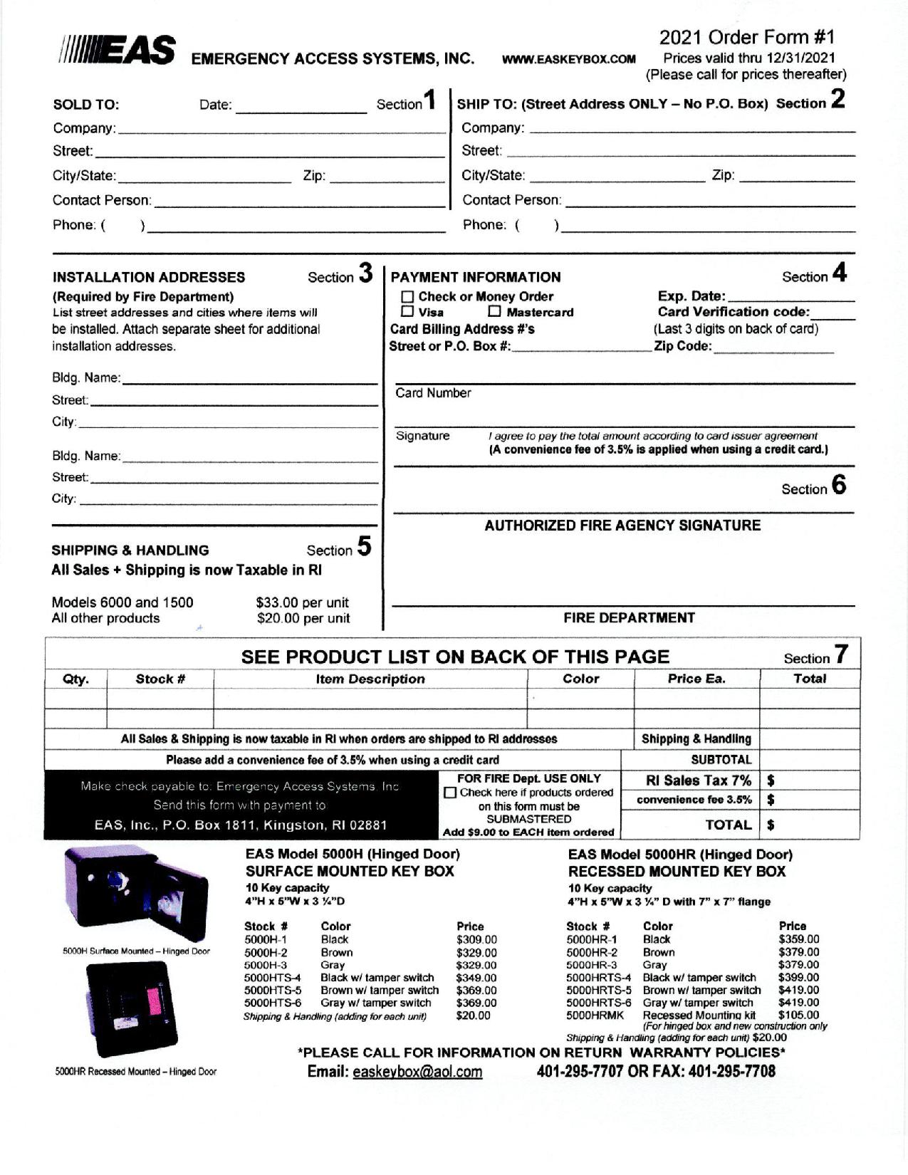 Pricing & Purchase Forms – Emergency Access Systems, inc.